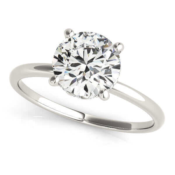 JewelMore 0.5 Carat & 1 Carat Certified 14K White Gold Hidden Halo Solitaire Round Cut Engagement Diamond Ring for women (I-J Color, I2-I3 Clarity)