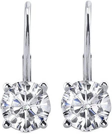 3/4CTW Round White Diamond Leverback Earrings