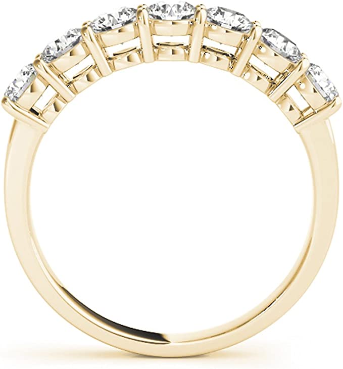 JewelMore 0.50 Carat (ctw) 14K White Yellow White Diamond Ladies 7 Stone Bridal Wedding Band Anniversary Ring 1/2 CT