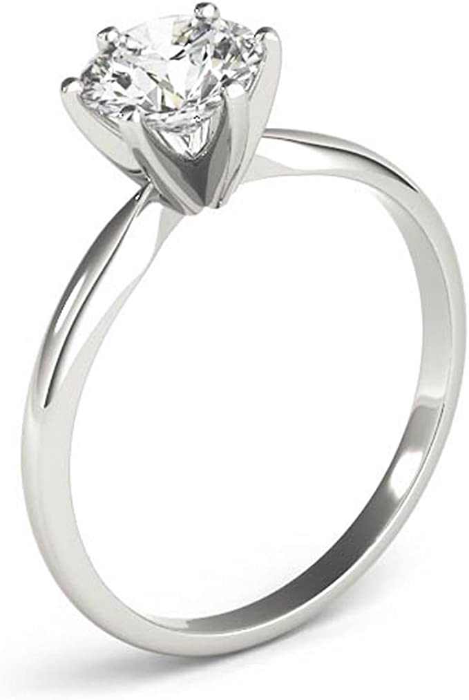 JewelMore Near 1/2 Carat Round Cut Diamond Solitaire Engagement Ring 14K White Gold 6 Prong (J-K, I2, 0.45 c.t.w) Very Good Cut