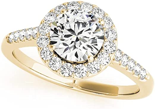 JewelMore 1.00 Carat Halo Round Cut Antique Diamond Bridal Ring for Women | 14K Solid Yellow Gold White Gold Rose Gold Genuine Diamond Wedding/Engagement Jewelry Collection