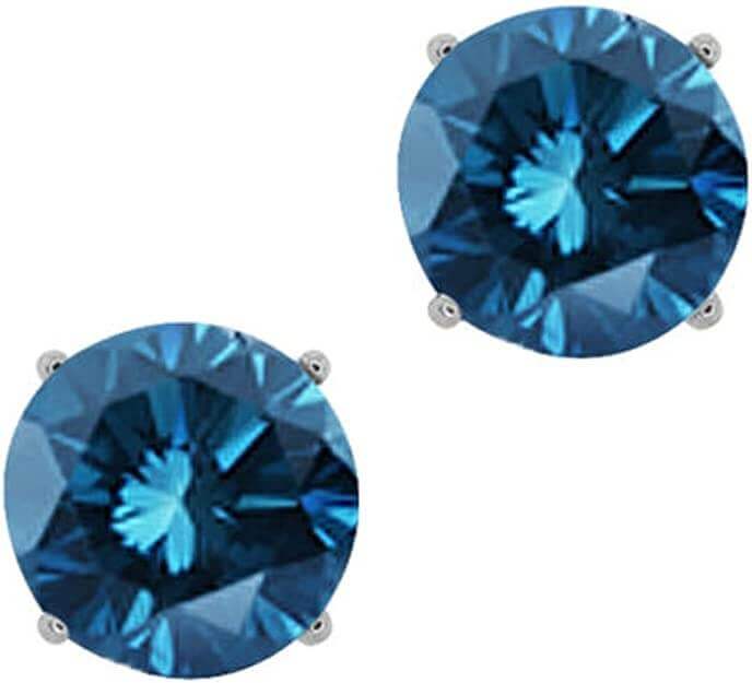 JewelMore 1/2cttw Blue Diamond Round Stud Earrings 14k in White Gold ( I1-I2 ), JewelMORE.com