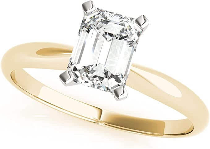 Rose Gold, White Gold & Yellow Gold Emerald-Cut Diamond Solitaire Engagement Ring