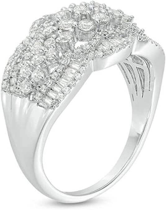 JewelMore 1.00CT. T.W. Halo Composite Diamond Multi-Flower Wedding Engagement Ring in 10K White Gold G-H-I/I1-I2