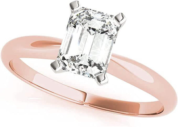 Rose Gold, White Gold & Yellow Gold Emerald-Cut Diamond Solitaire Engagement Ring