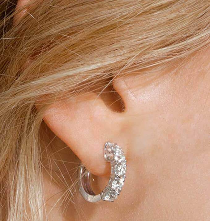  White Gold Round White Diamond Ladies Huggies Hoop Earrings