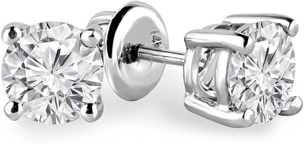 JewelMore 14K White Gold Solitaire Diamond Earrings (1/2 Ct tw, H-I/I1-I2), JewelMORE.com
