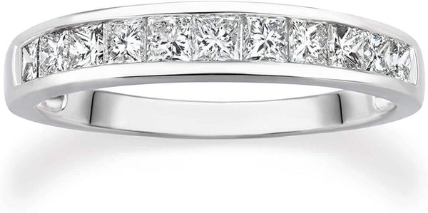 JewelMore 14k White Gold Princess-Cut Diamond Wedding Band (3/4cttw, H-I Color, I1-I2 Clarity), JewelMORE.com