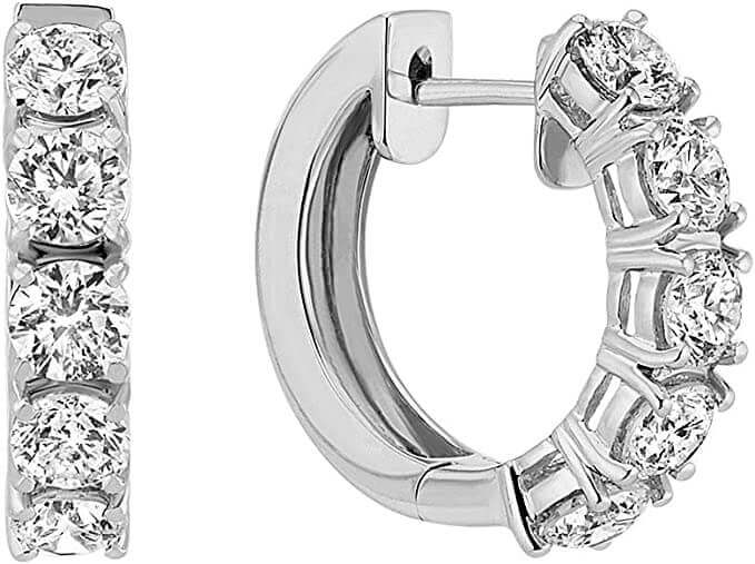  White Gold Round White Diamond Ladies Huggies Hoop Earrings