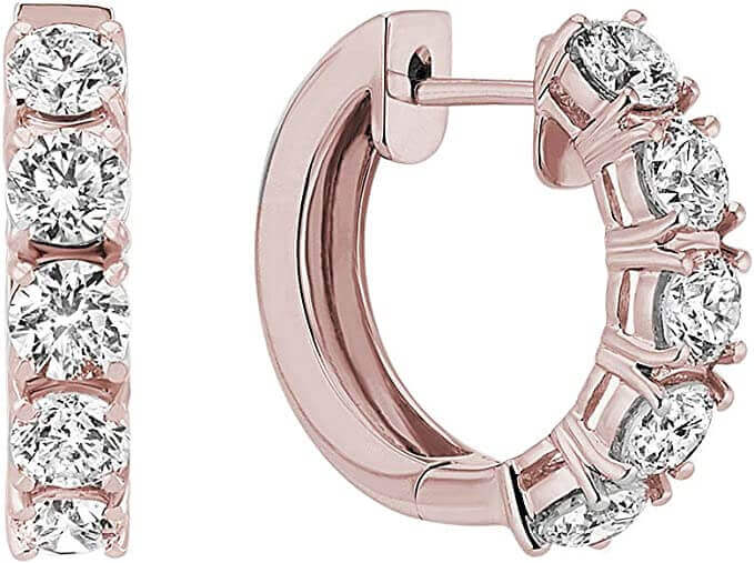  White Gold Round White Diamond Ladies Huggies Hoop Earrings