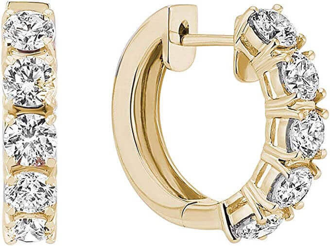  White Gold Round White Diamond Ladies Huggies Hoop Earrings