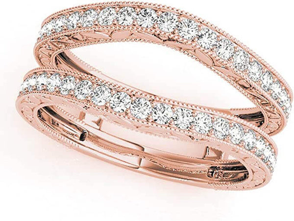 JewelMore 14K Rose Gold Ladies Diamond Ring Guard Wrap Enhancer Wedding Band (1/2 cttw, I-J/ I1-I2), JewelMORE.com