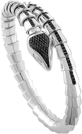 JewelMore Naga Sanke Black Diamond With Sterling Silver Adjustable Bracelet Cuff 3/4ct.tw, JewelMORE.com