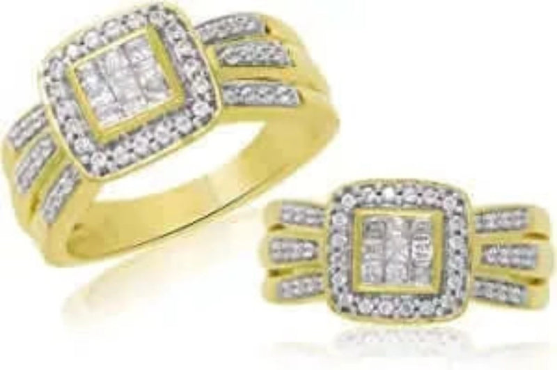 JewelMore 10K 1/2CTTW with Cushion Hola Princess & Round Diamond Ring White Gold or Yellow Gold