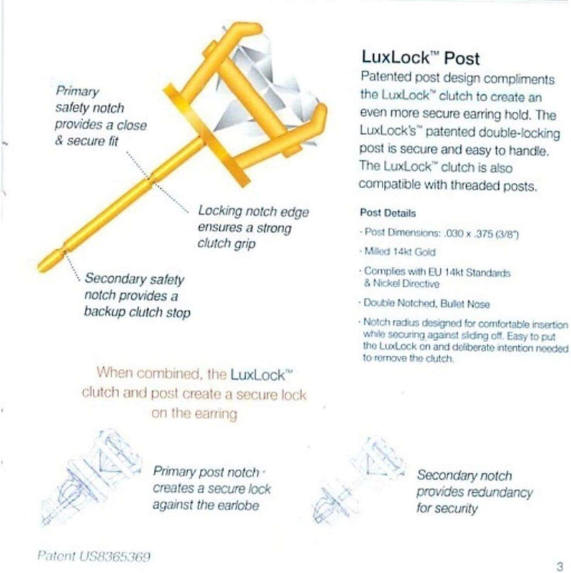 LuxLock TM World's Most Secure Patented Replacement Earring Back in .925 Silver