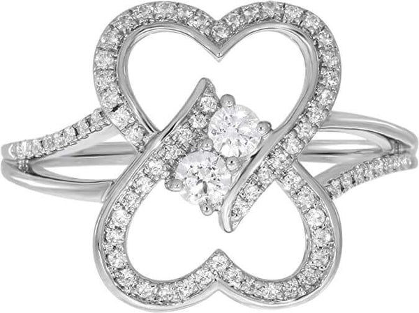 Two Stone Infinity Heart to Heart Diamond Ring in 14K 