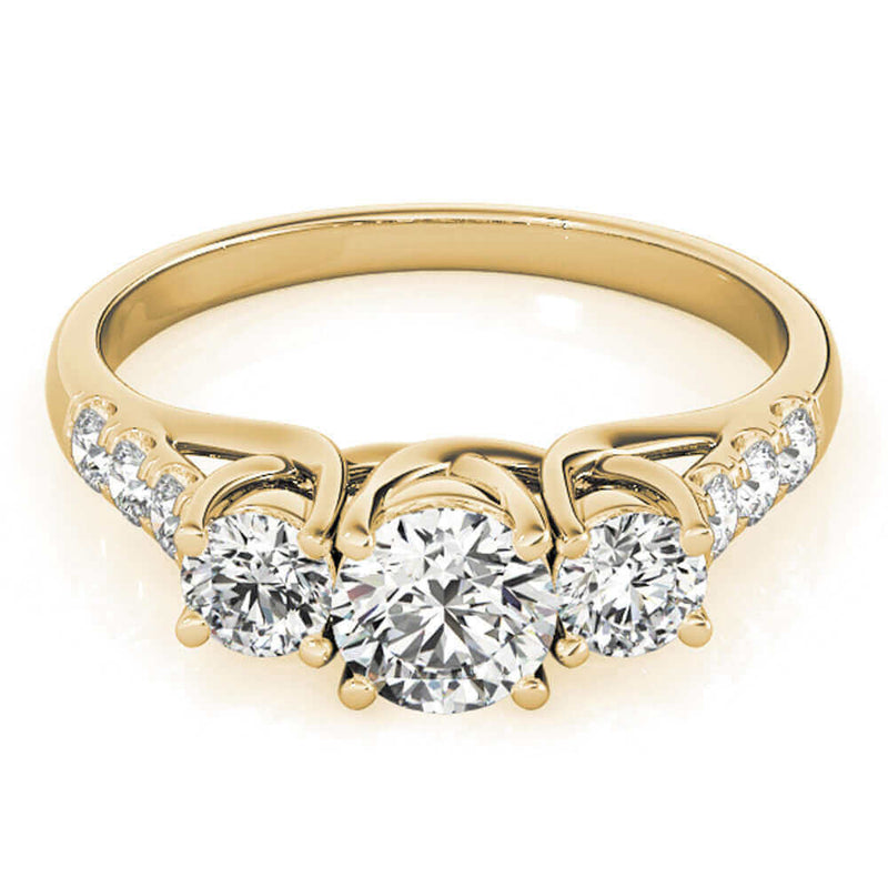 14k Yellow Gold Three-Stone Engagement Ring 0.50 carat, I-J Color, I2-I3 Clarity, Engagement, Ring, JewelMORE.com  - JewelMORE.com