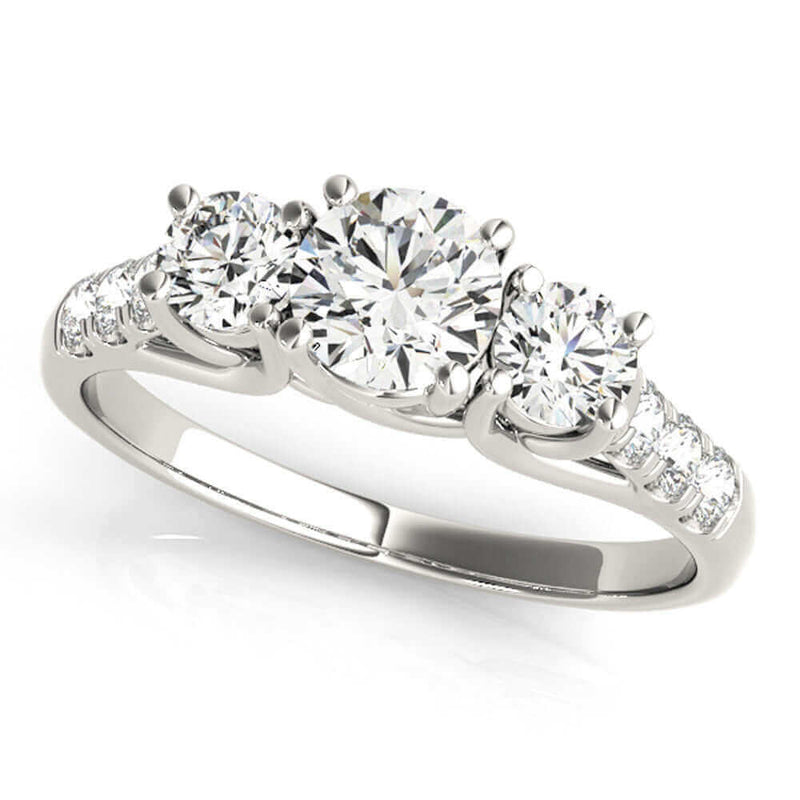 14k White Gold Three-Stone Engagement Ring 0.50 carat, I-J Color, I2-I3 Clarity, Engagement, Ring, JewelMORE.com  - JewelMORE.com