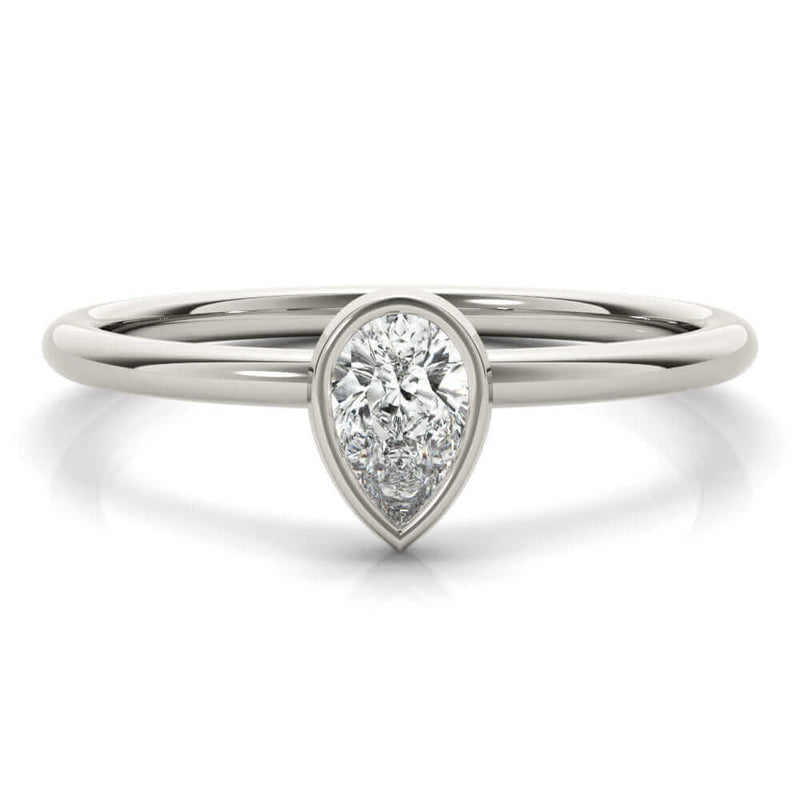JewelMore 1/3 CT. Certified Pear-Shape Diamond Bezel-Set Solitaire Engagement Ring in 14K Gold H-I / VS2-SI1) / from our Luxury Collection