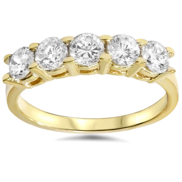 JewelMore™ 14k Yellow Gold 1ct TDW Diamond Five Stone Anniversary Ring (I-J, I2-I3), RINGS, JewelMORE.com  - JewelMORE.com