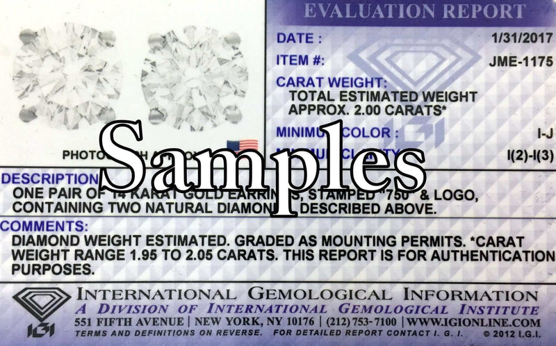 IGI-Certified 14k Gold Round-Cut Diamond Stud Earrings (2 cttw, I-J Color, I2-I3 Clarity), EARRINGS,CLASSIC, JewelMORE.com  - JewelMORE.com