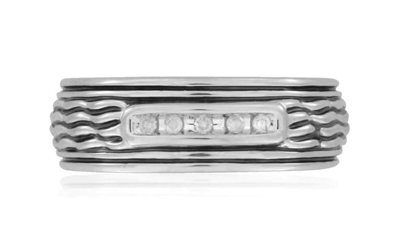 SilveRado™ for Mens 1/8 Carat T.W.  Diamond Sterling Silver Textured Band Ring for Men, SALE, JewelMORE.com  - JewelMORE.com