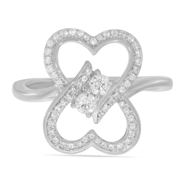 Two Stone Heart to Heart Bond Together Diamond Ring 