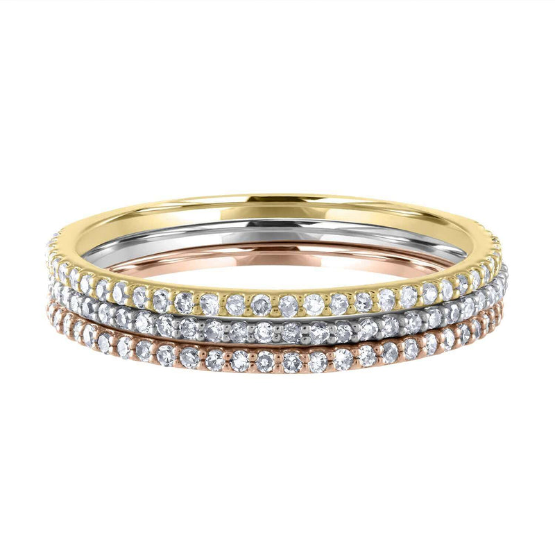 JewelMore 1/10 cttw 14k Gold Dainty Half Band Natural Diamond Wedding, RINGS, JewelMORE.com  - JewelMORE.com