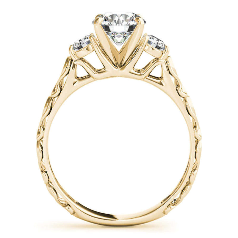 JewelMore 0.5 Ct. Halo Round Cut Classic Three-Stone Diamond Engagement Ring For Women | 4 Prong 14K Solid Gold | 1/2 ctw Genuine Diamond Wedding Jewelry Collection