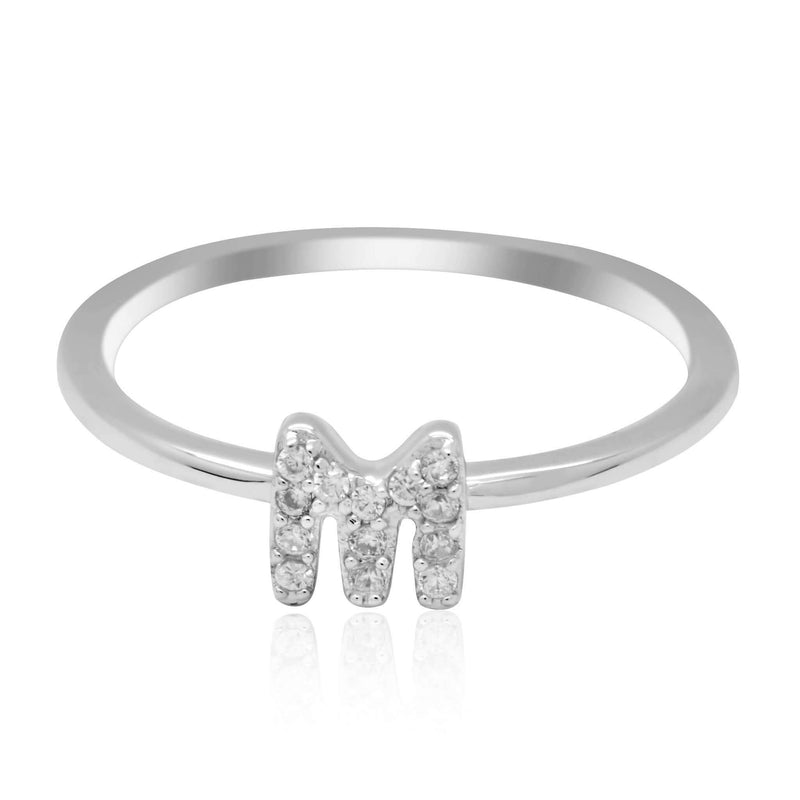 JewelMore Sterling Silver Diamond Accent stackable Initial Ring (petite), diamond ring, JewelMORE.com  - JewelMORE.com