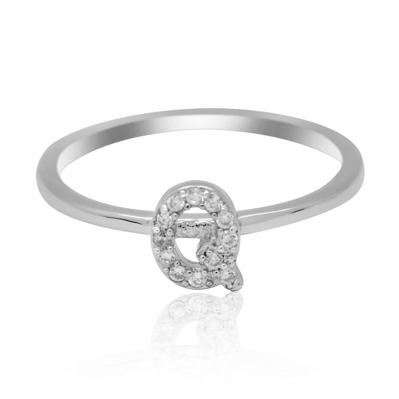JewelMore Sterling Silver Diamond Accent stackable Initial Ring (petite), diamond ring, JewelMORE.com  - JewelMORE.com