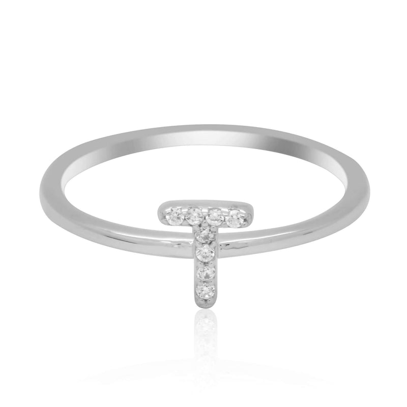 JewelMore Sterling Silver Diamond Accent stackable Initial Ring (petite), diamond ring, JewelMORE.com  - JewelMORE.com