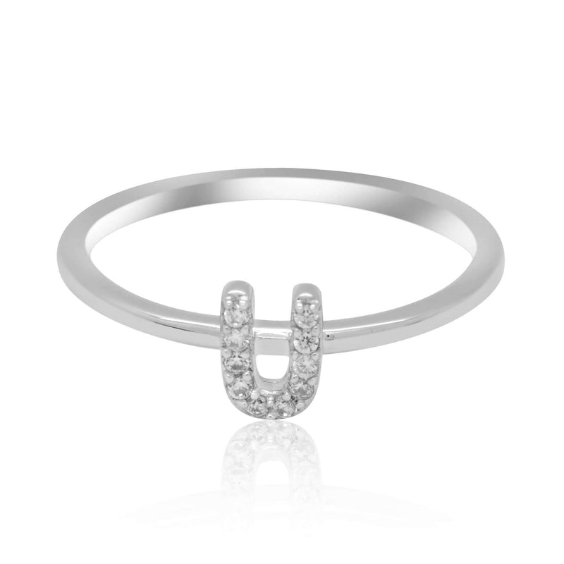 JewelMore Sterling Silver Diamond Accent stackable Initial Ring (petite), diamond ring, JewelMORE.com  - JewelMORE.com