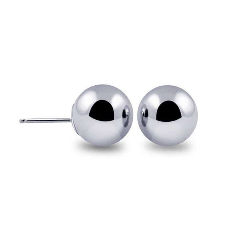 White Gold Ball Earrings High Polished 3MM - 10MM 14k with Silicone Protected Gold Pushbacks, SALE, JewelMORE.com  - JewelMORE.com
