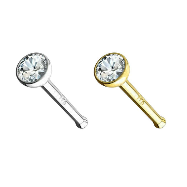 14K White Gold Diamond Nose Ring with Flush Bezel Setting - 20 Gauge, I1