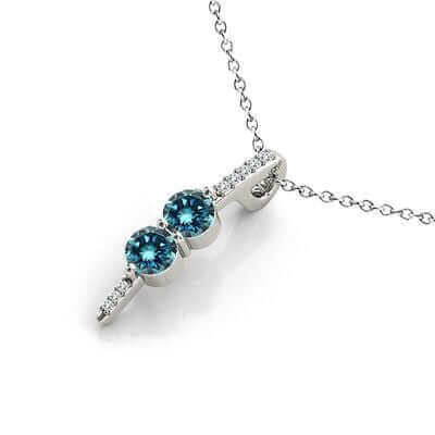 Blue Diamond Two 2 Stone Pendant
